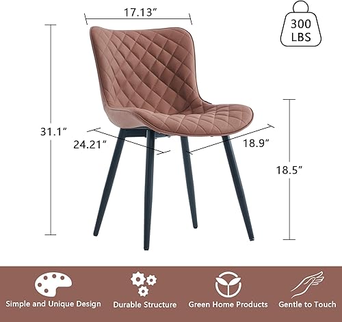Miniatura 2 de YOUTASTE Mid-Century - Juego de 2 sillas de comedor modernas de piel sintética marrón café con patas de metal negro, para sala de estar, habitación