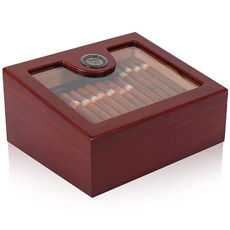 Ha1cyon Top Display Large Cigar Humidor Box for 25-100 Cigars with 3 Humidor Humidifier,Digital Humidor Hygrometer&Thermometer and Spanish Cedar Cigar Tray.Keeps 18-21/65-75%