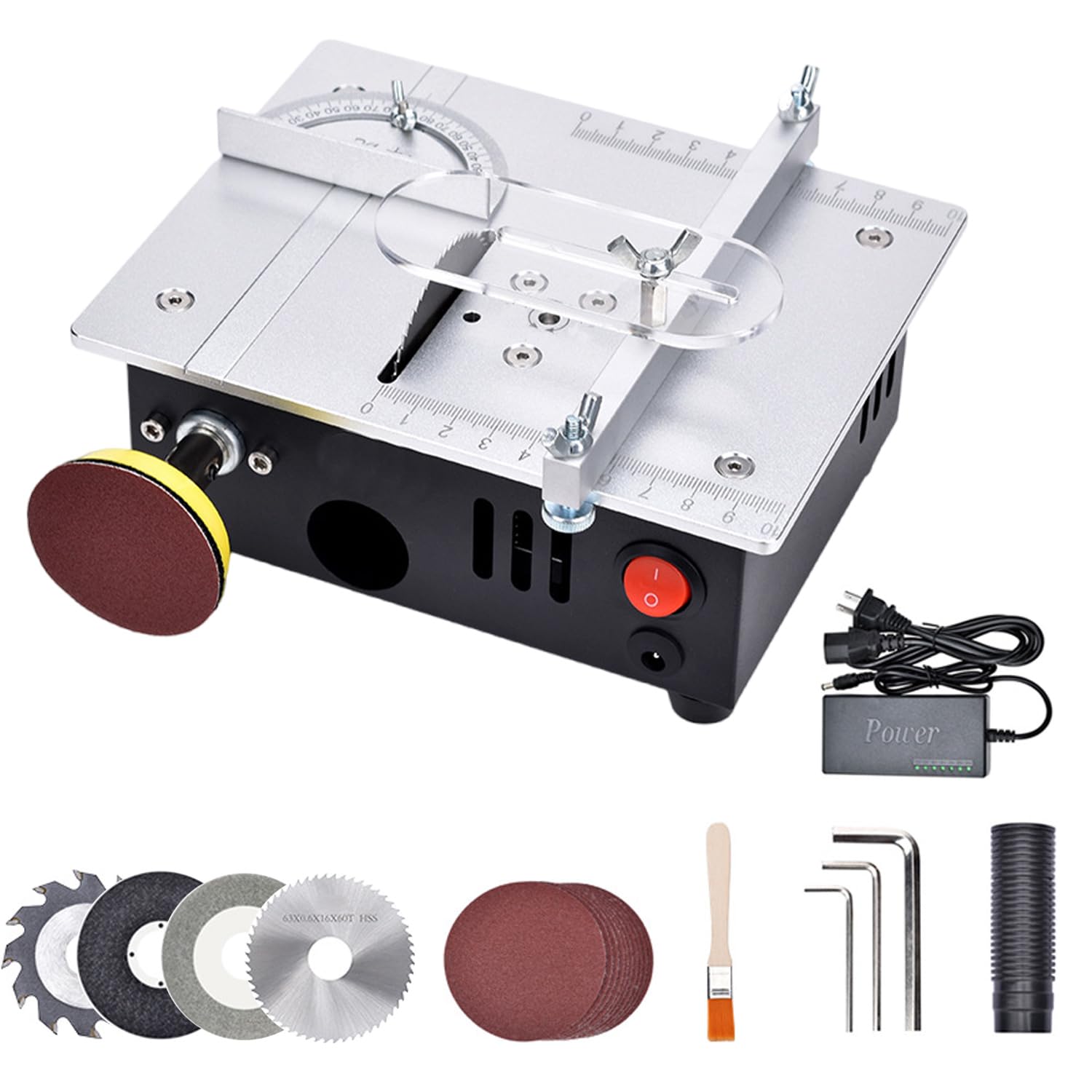 TAZZOR Mini Table Saw - 5000 RPM, 0.1-15 mm Adjustable Saw Blade Height, 7 Speed Levels - Multifunctional Table Saw for Precise Woodwork - Small Table Saw (60-63 mm Saw Blade)