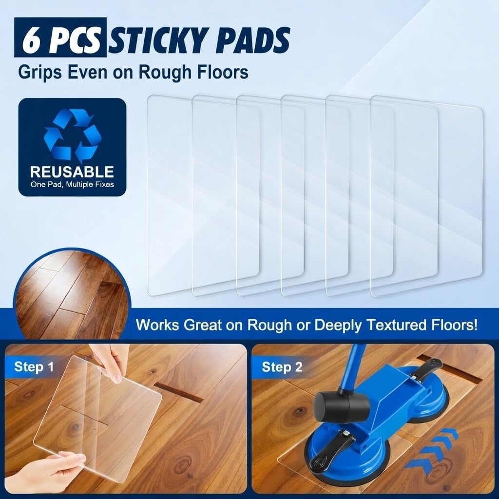 Floor Gap Fixer Tool with Dual Silicone Suction Cups & Rubber Hammer – 45° Angled Striking Surface, Includes Adhesive Pads – for Laminate, Vinyl Plank, SPC & Engineered Hardwood Floors