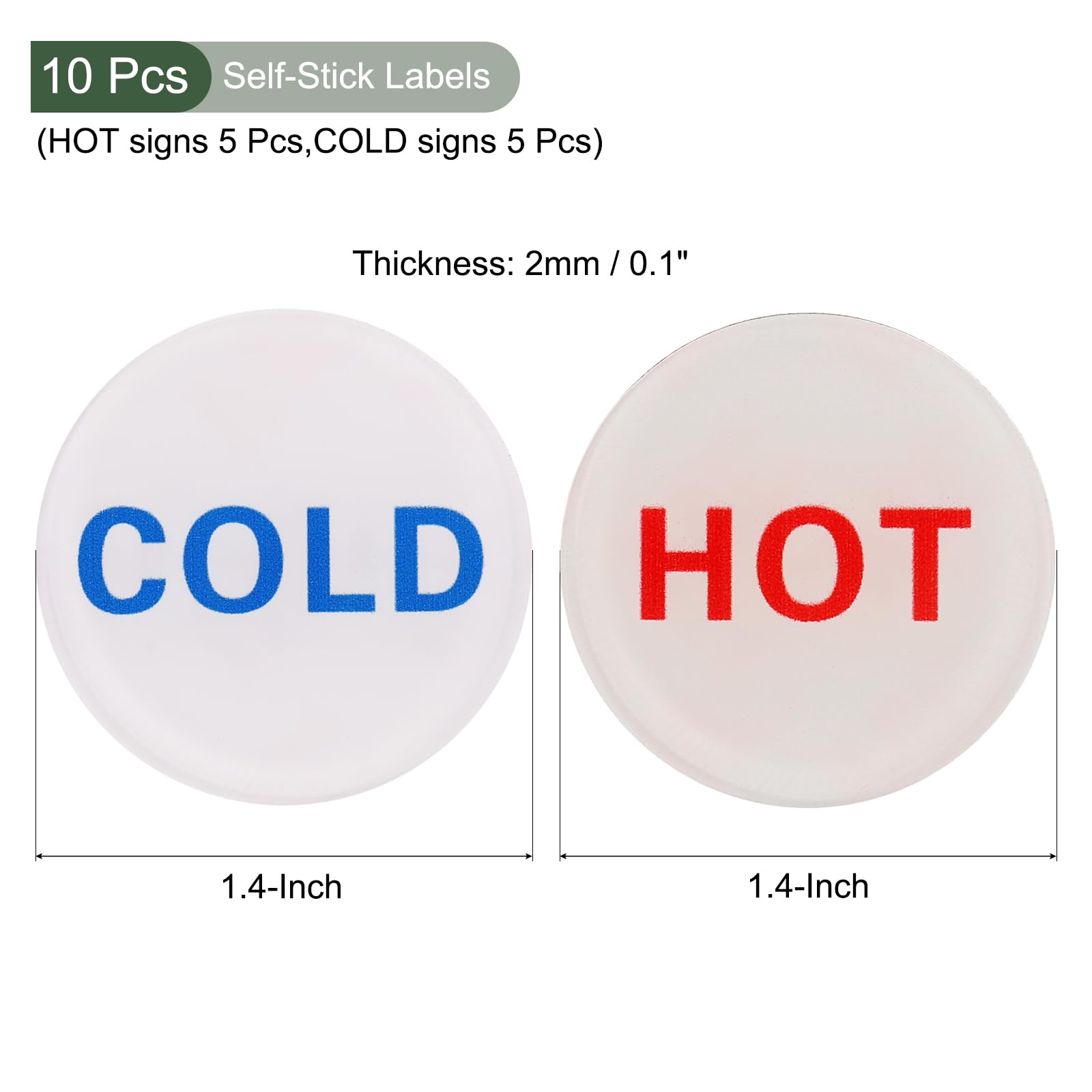 YOKIVE 10 Pcs Hot Cold Water Sticker Label, Sticker Sign Acrylic Great for Faucets Sinks Kitchen (White Red Blue, Round, 1" x 0.08") - Image 2
