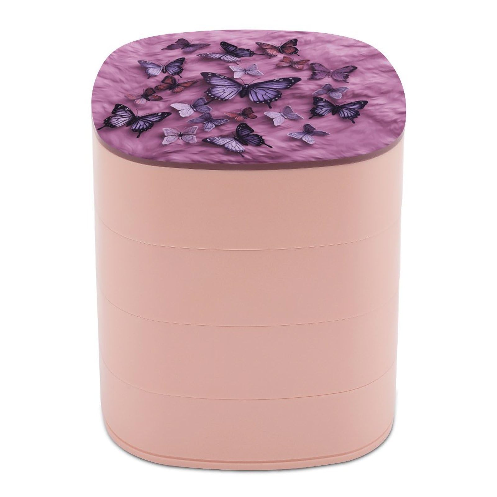 VstaDank Butterflies Are on Purple Background Jewelry Box 360° Rotatable Jewelry Organizer 4 Layers Jewelry Case with Lid Fashion Portable Earring Holder for Bracelets Rings Bracelets Vanity