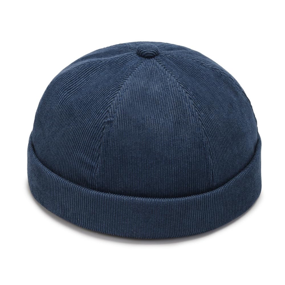 Thicc Women's Blue Unisex Corduroy Docker Hat - Rolled Cuff Brimless Beanie Sailor Cap With Metal Buckle Adjustable Retro Skullcap Work Beanie Harbour Hat For Mens (1Pcs,)