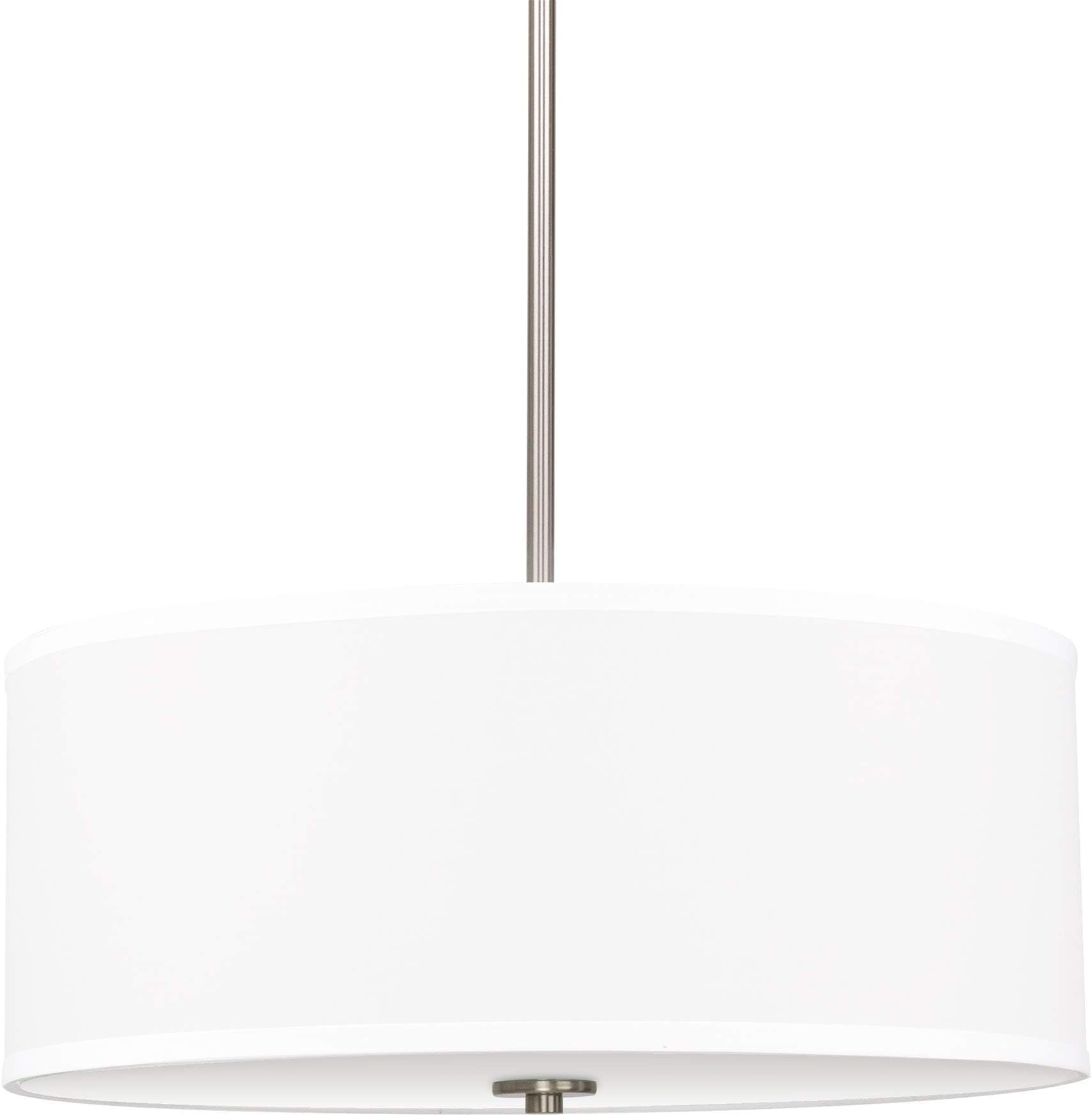 Nolan 18" Modern Drum Chandelier with White Fabric Shade, 3-Light Silver Pendant Light with Tempered Glass Diffuser, Brushed Nickel Finish