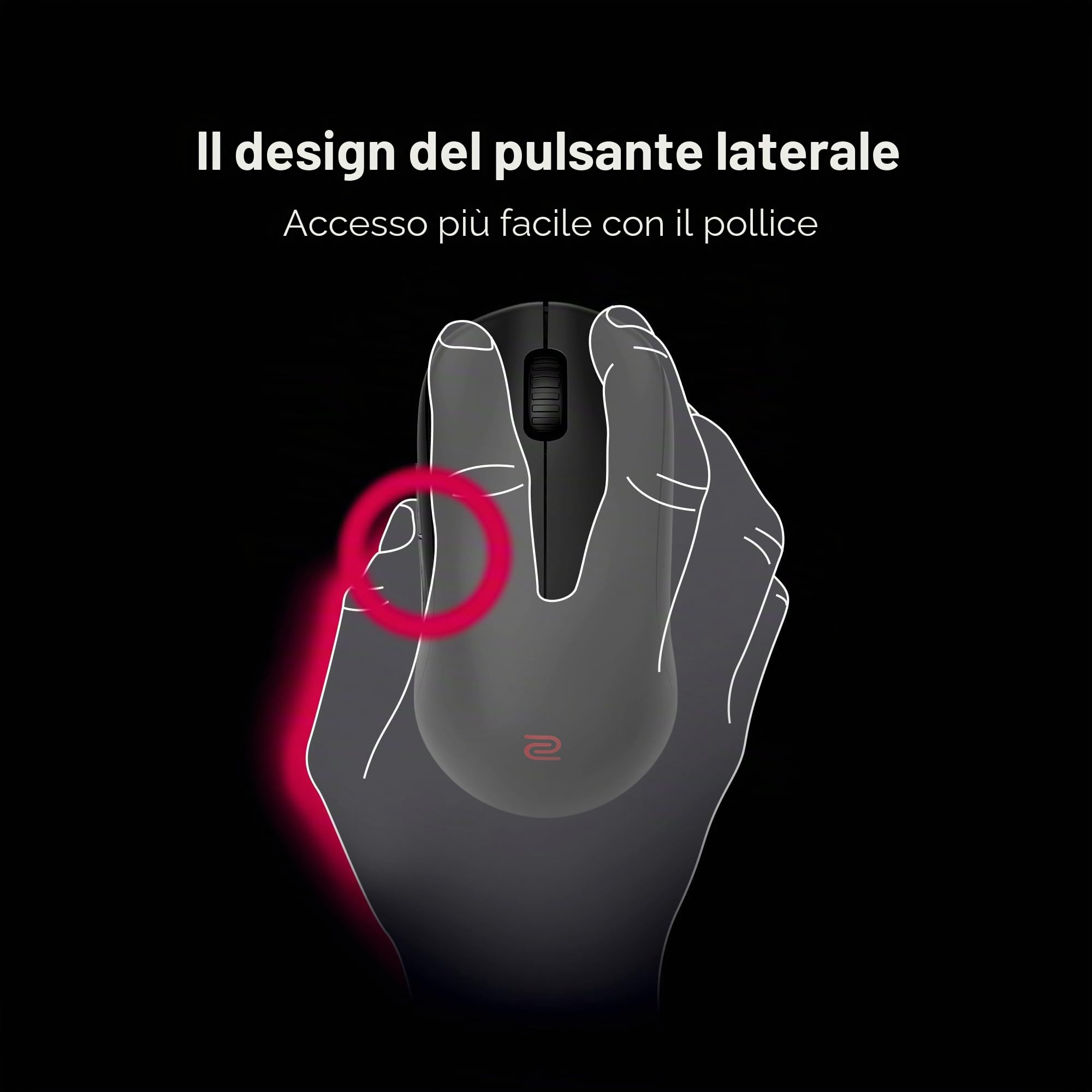 BenQ Zowie U2 Mouse da gioco senza fili per gli eSport, ricevitore migliorato, 60 g di peso, sensore da 3200 DPI, 5 pulsanti, durata della batteria di 70 ore