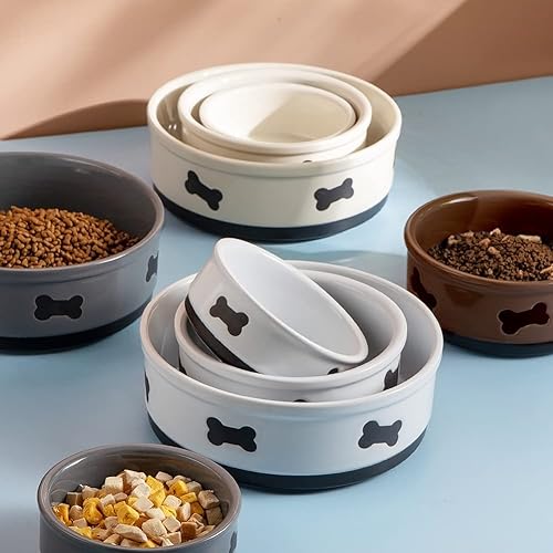 Miniatura 6 de Sweejar Cuencos de cerámica para perros con patrón de hueso plato de comida para perros pequeños cuenco de porcelana para mascotas para agua