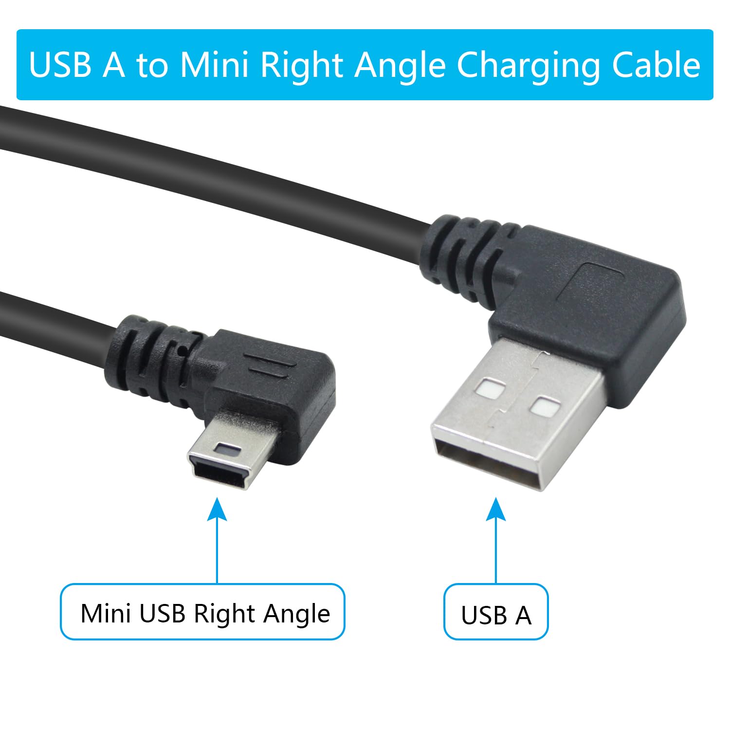 10 Inch Mini USB Cable With Double 90 Degree Angles - 3 Pack Right Angle Charger Cables