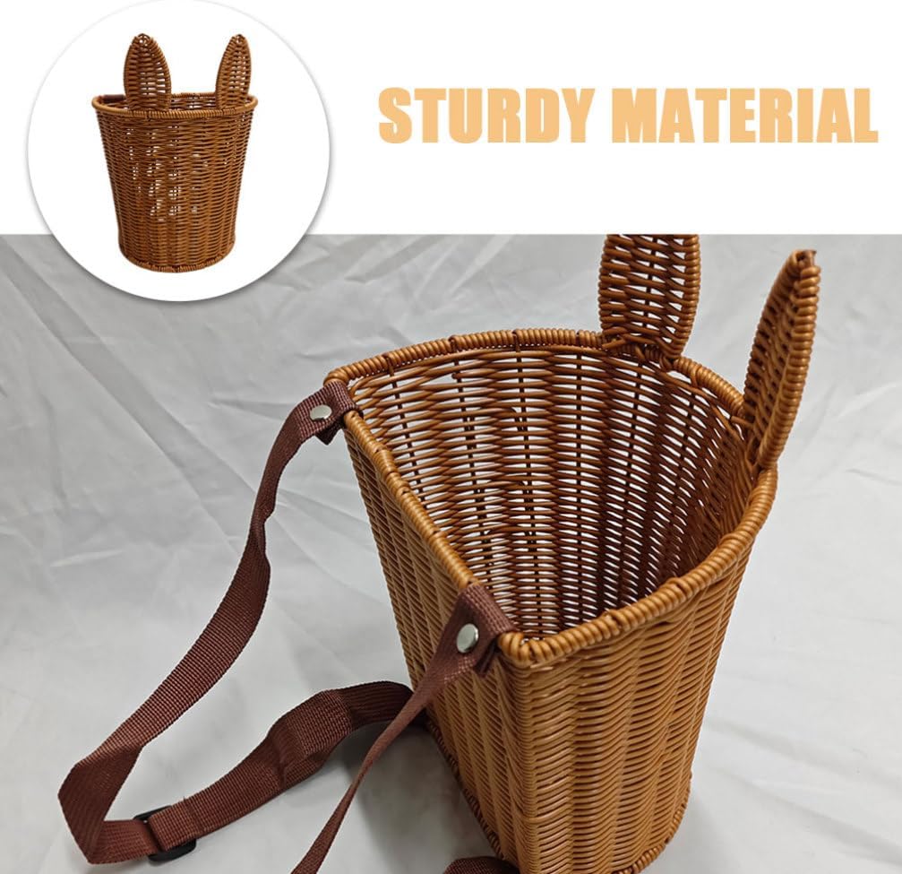 Alipis Hand-Woven Rabbit Basket Easter Picnic Basket with Straps, Imitation Rattan Storage Basket Backpack Flower Basket for Candy Storage Tea Picking