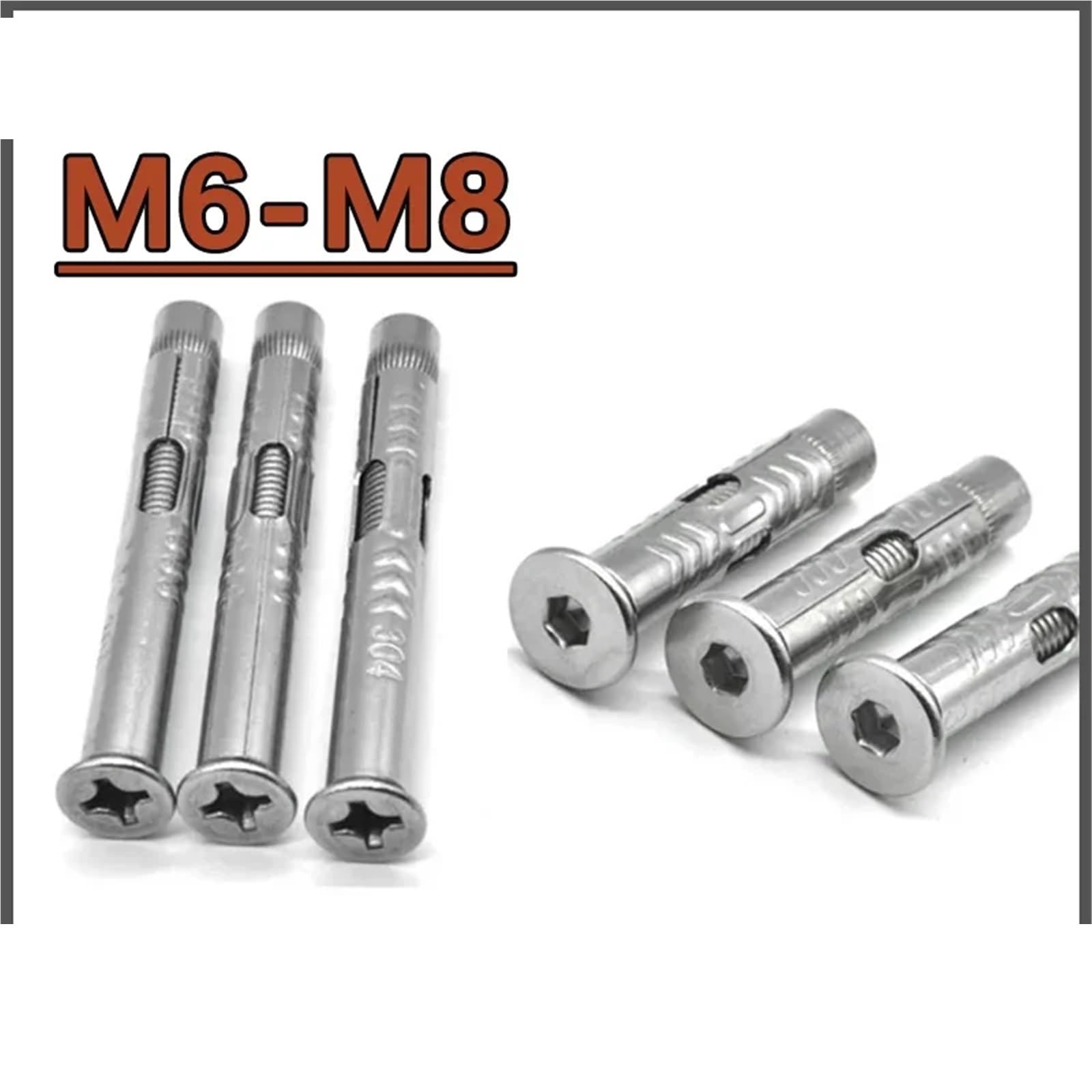 Spreizdübel 304 Edelstahl Phillips/Sechskant Senkkopf Flachkopf Expansion Schraube M6/M8(50Pcs,M8x100-Phillips)