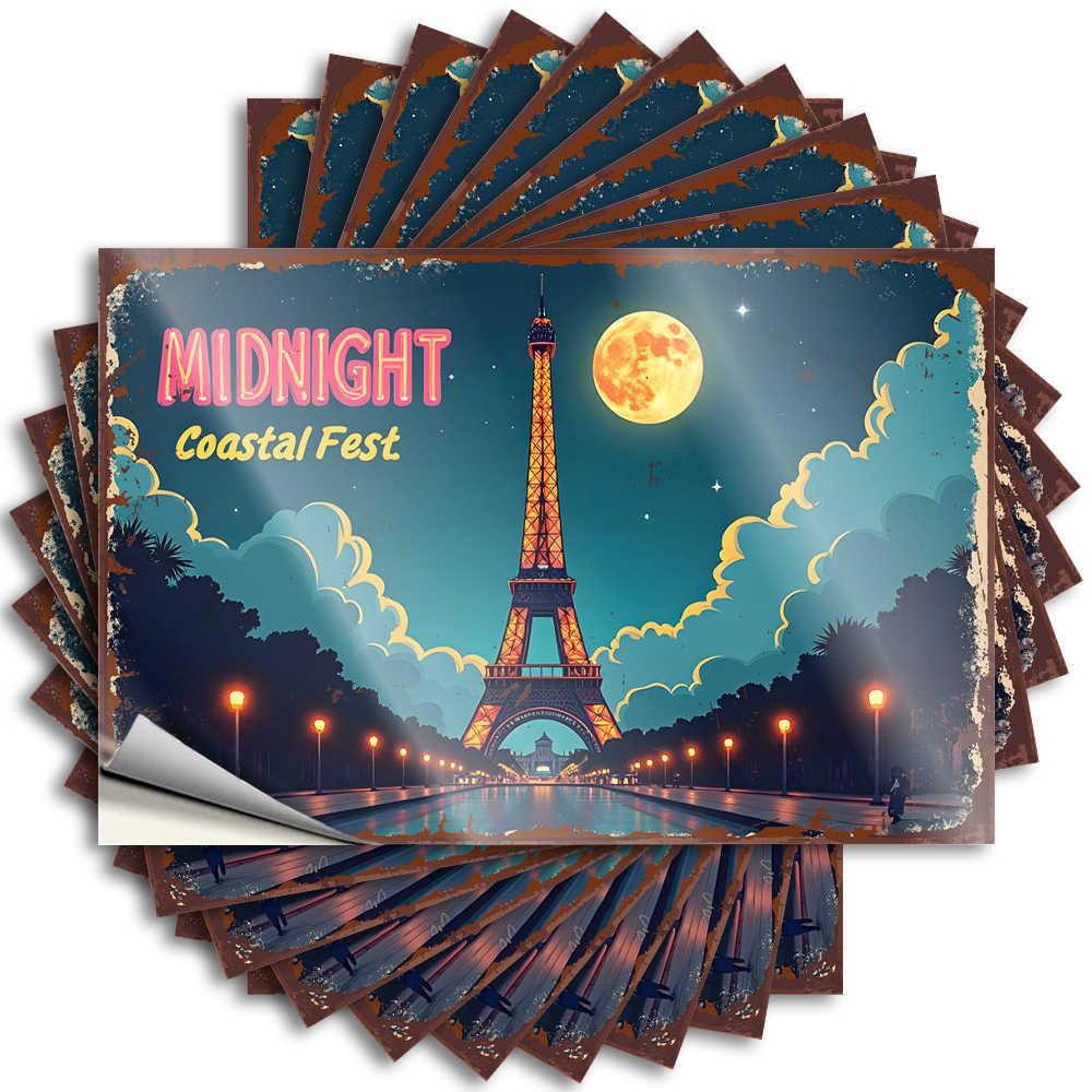 Great Decals Aesthetic Decals, Accessories Cute Pattern Design for Hunting Notebook | Bumper Removable Vinyl Midnight Coastal Fest: A Parisian Night Adventure(8X12CM)