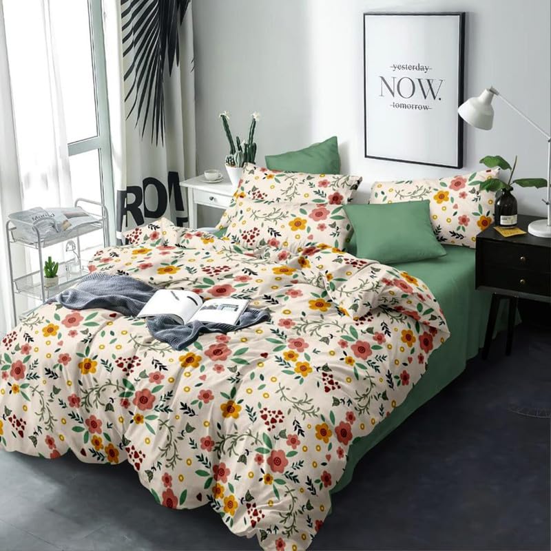 Image of Polycotton Polyester Polyfill 120 GSM Reversible Double Bed Comforter, Blanket, Queen (90x100 inch) Cream & Yellow