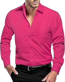 Solid Mens Dress Shirt Satin Long Sleeve Business Casual Button Down Shirt with Pocket for Men - Buy now