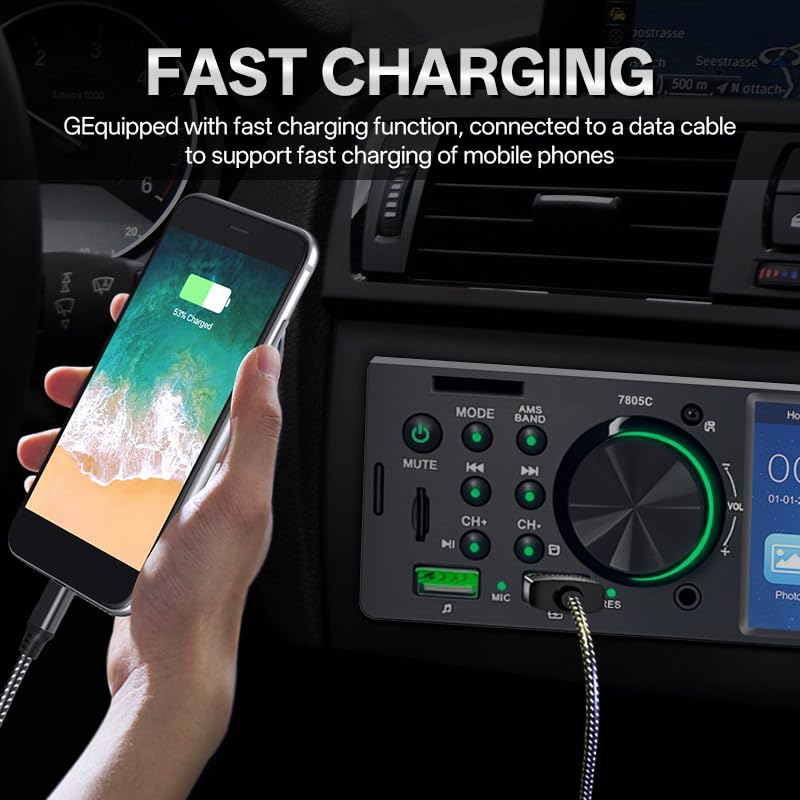 4.1” Car Radio 1din Mp5 Multimedia Player Touch Screen Bluetooth Stereo FM Receiver Hands Free USB TF 7 Colors Lighting