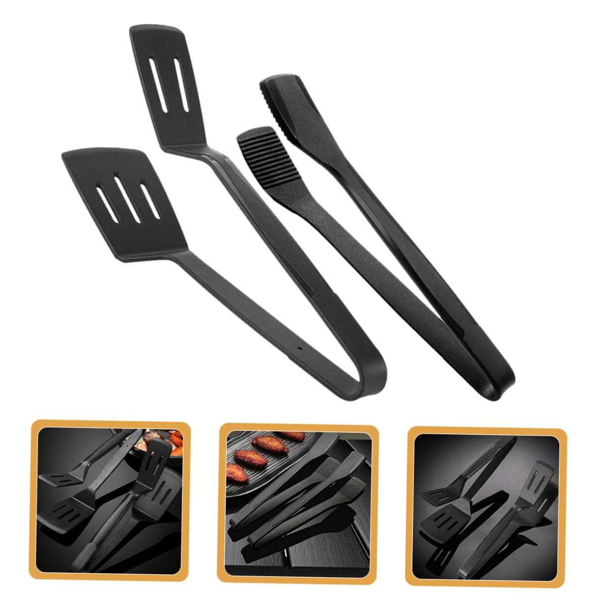 Pinza da Cucina in Silicone Nera, Set 2 Pezzi per Barbecue e Cucina | Impugnatura Comoda, Presa Sicura, per Ristorante e Banchetto, Semplice, Accessorio Pratico
