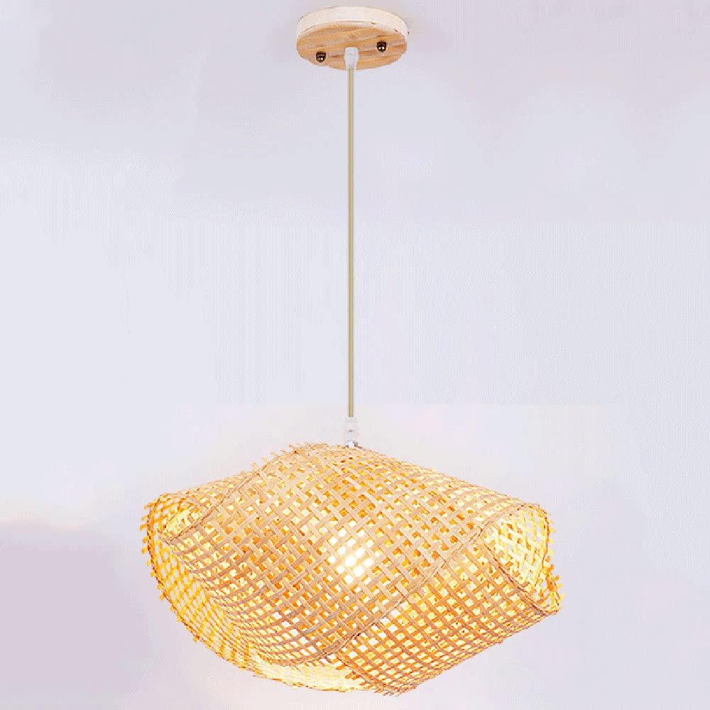 SHUANGZ Modern Bamboo Silk Pendant Light Retro Japanese Rattan Basket Ceiling Chandelier Unique Design Hollow Design Hanging Lights Fixture for Farmhouse, Kitchen, Bedroom, Restaurant (1 Pack)