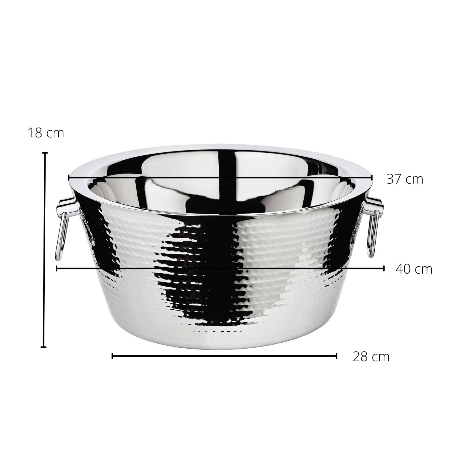 EDZARD Champanera Ontario (Ø 38 cm, H 18 cm), acero inoxidable de doble pared, martillada, con asas, para 5 botellas – enfriador de cava grande, enfriador de botellas