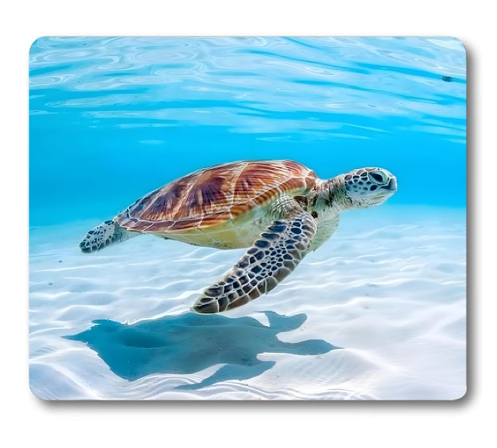 Wknoon Sea Turtle Mouse Pad, Marine Organism White and Blue Ocean Mice Mat Desk Decor Accessories for Laptop