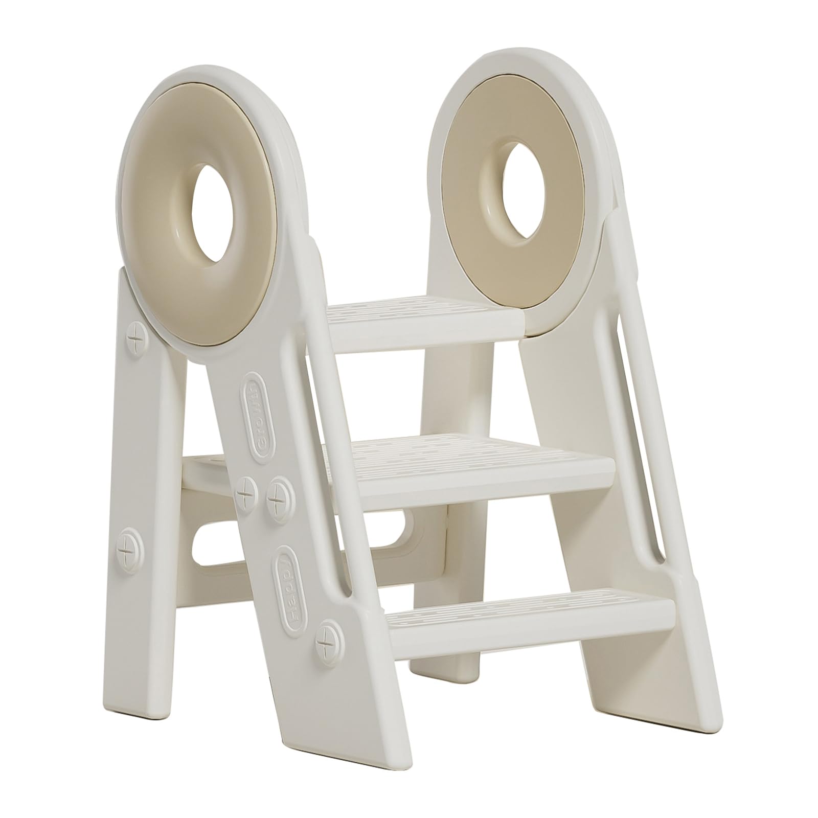 monleelnom Step Stool for Kids Toddler, Adjustable 3 Folding, Learning Helper Stool for Bathroom Sink Toilet Potty Kitchen Counter with Handles and Non-Slip Pads(Khaki)