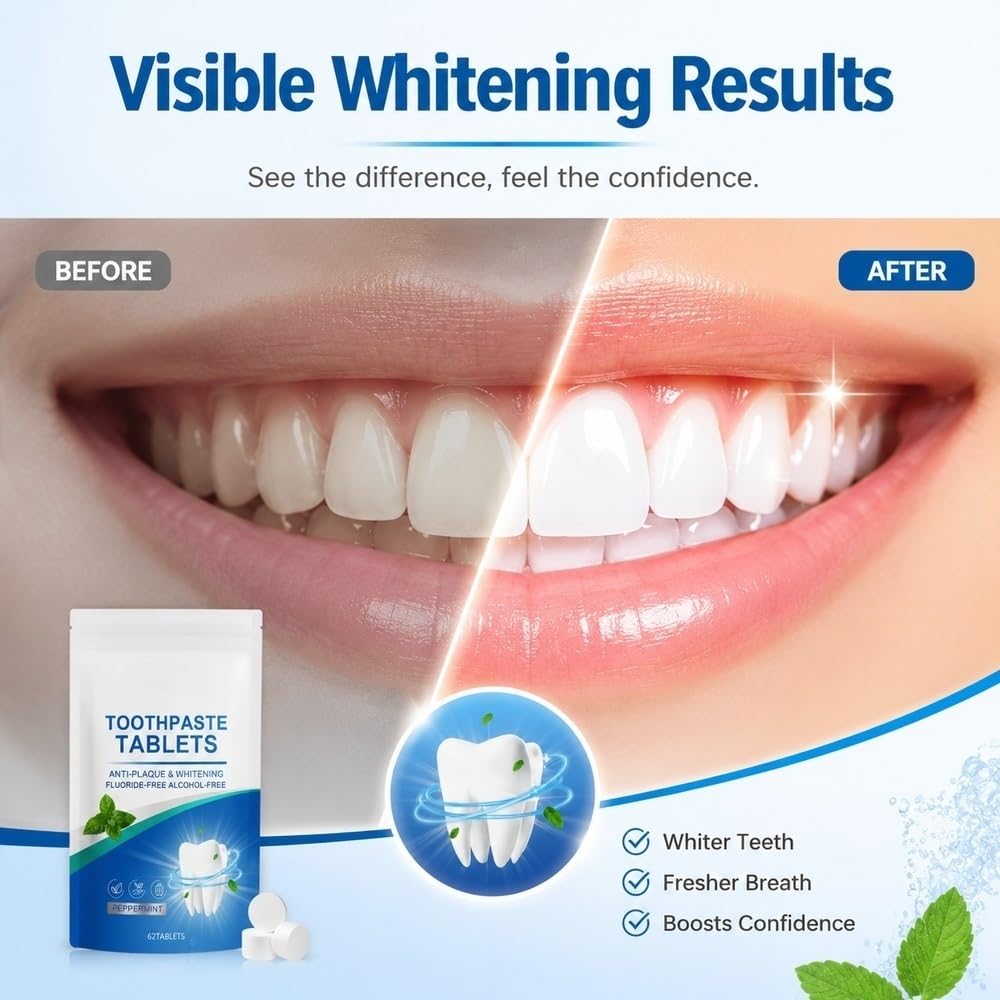 Compresse Di Dentifricio Solido Zero Waste Cura Delicata Dei Denti | Confezione Da 62 Pastiglie Detergenti For La Casa Amichevoli Al Sapore(3pcs)