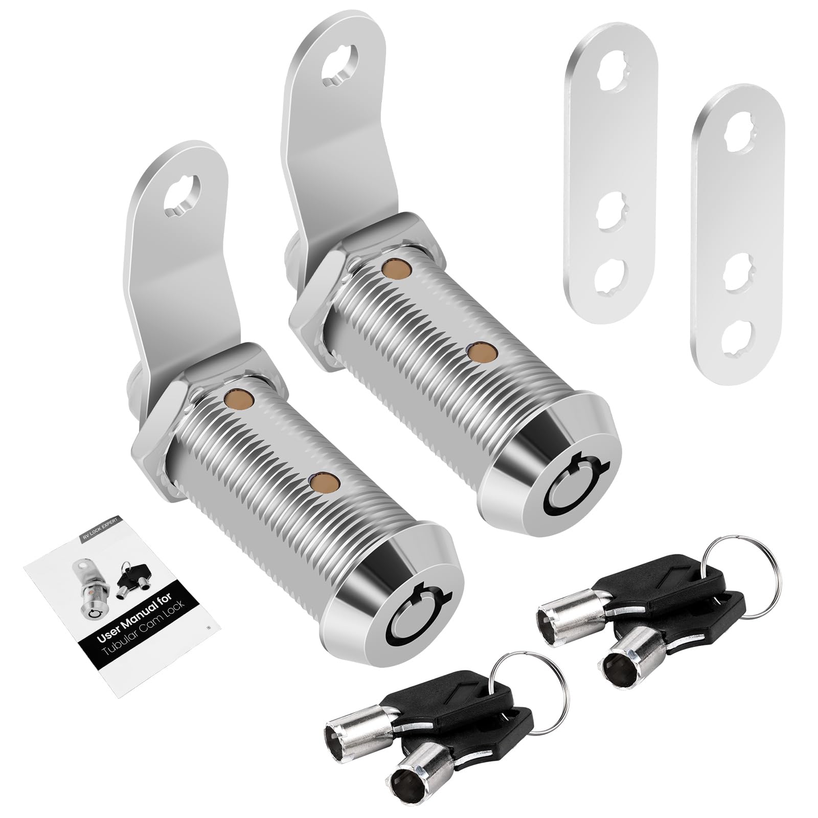 Cylinnda 2 Pack Cabinet Lock with Keys, 1-1/2" RV Storage Locks Keyed Alike, RV Locks for Storage Door, Camper Toolbox RV Cam Locks with Manual (Chrome - 2 Pack, 1-1/2 Inch)
