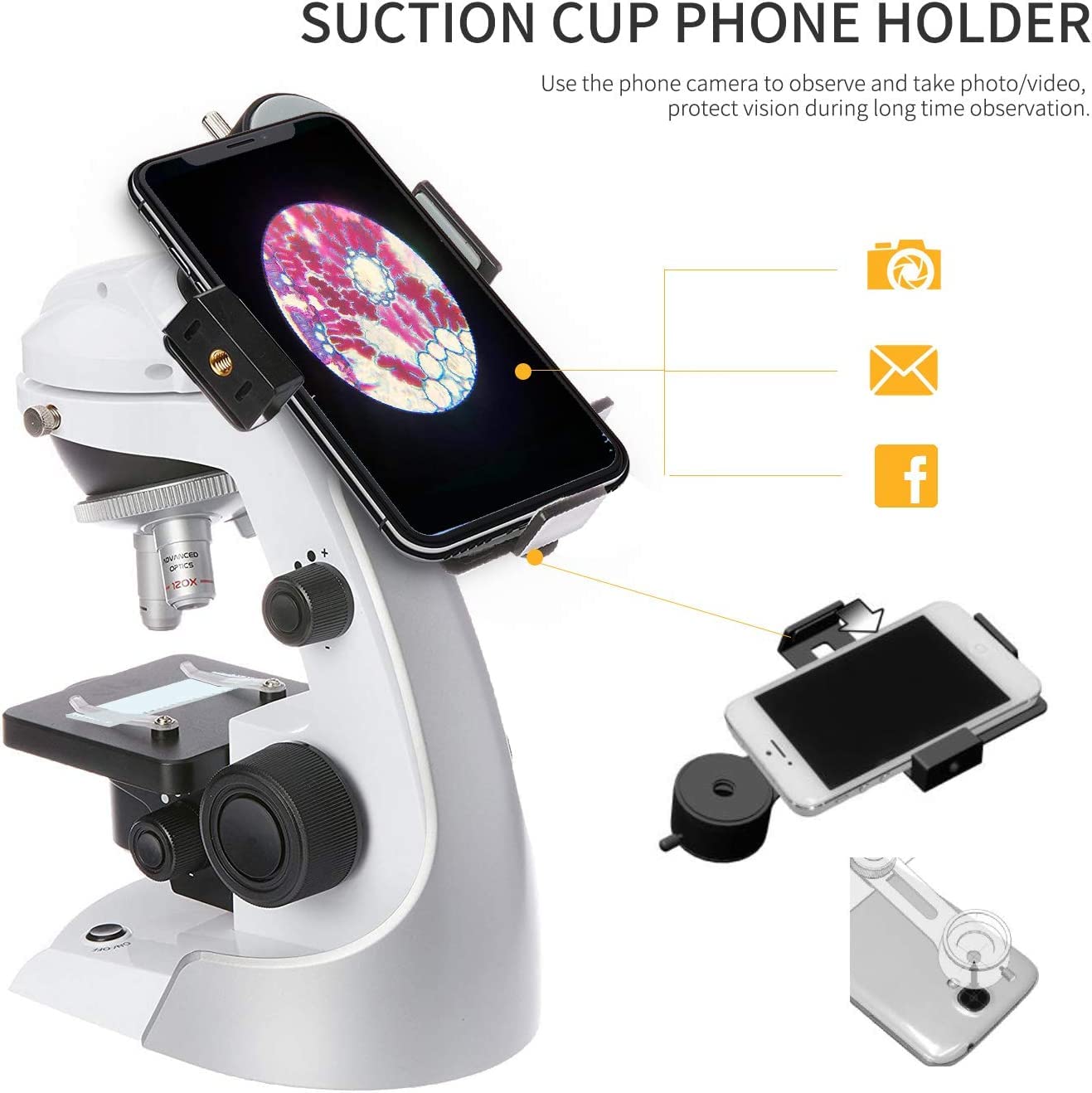 SWIFT Microscopio SS30-8001 para niños y estudiantes 60X-200X, microscopio monocular compuesto con 42 accesorios incluyendo adaptador de smartphone, 10 diapositivas en blanco para principiantes