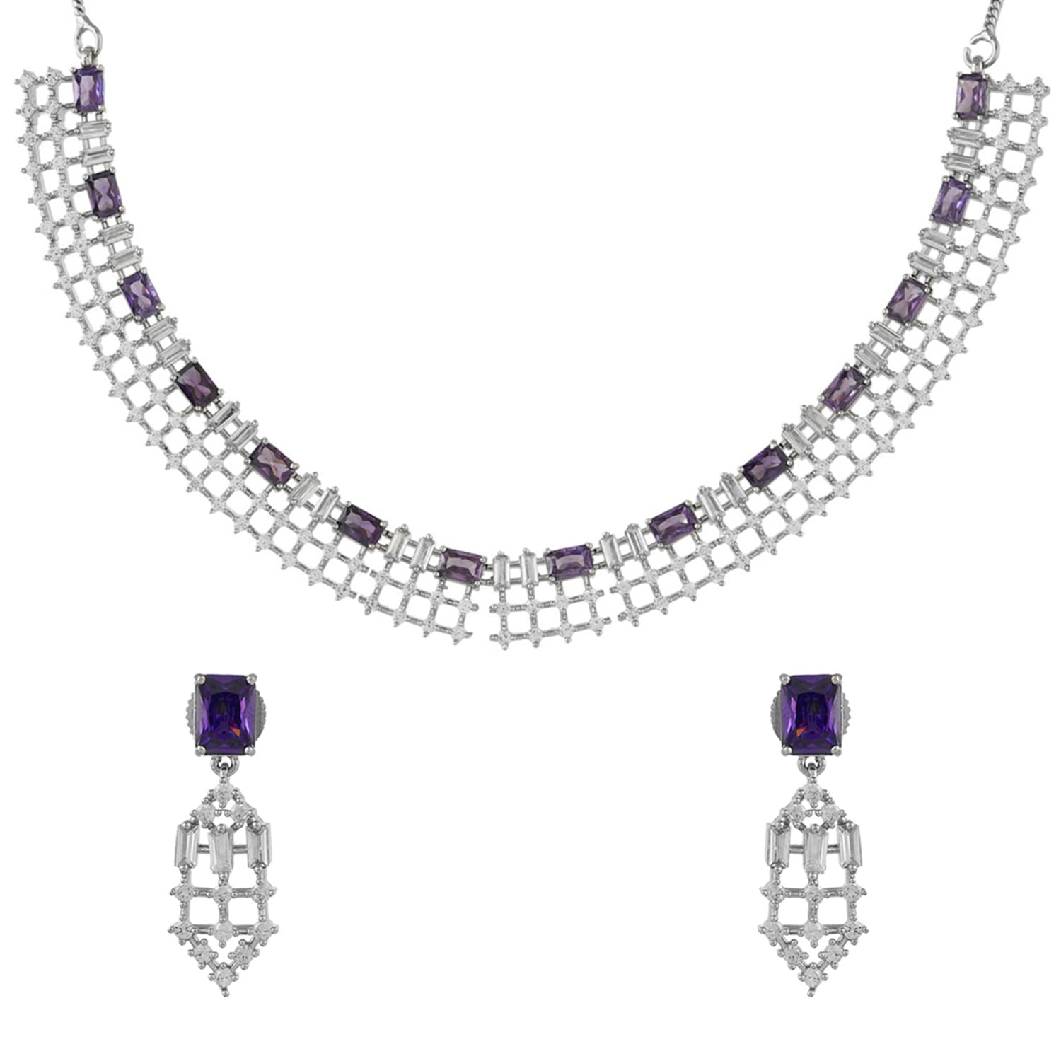 VOYLLA Sparkling Elegance Glamorous Purple American Diamond Necklace Set|Collar Necklace Set For Women|American Diamond Necklace Set For Women|Cz Necklace Set|Gift For Her|Rakhi Gift For Sister| (B0DBVJJ3G5) Amazon Price History, Amazon Price Tracker