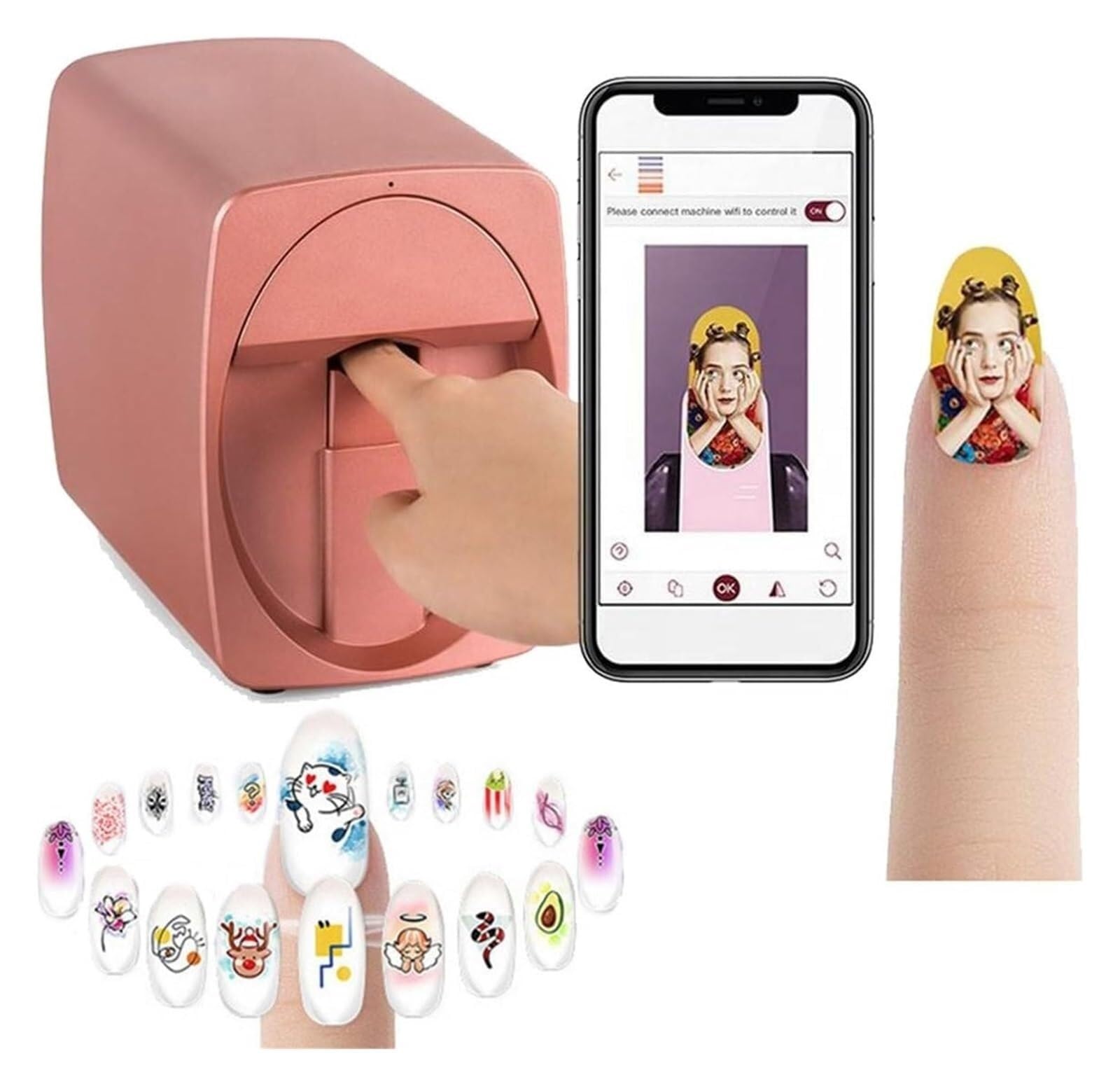 3D Smart Automatic Nail Printer, Nail Printer, Supports WiFi/DIY/USB, Mobile Nail Machine, Suitable for Nail Lovers