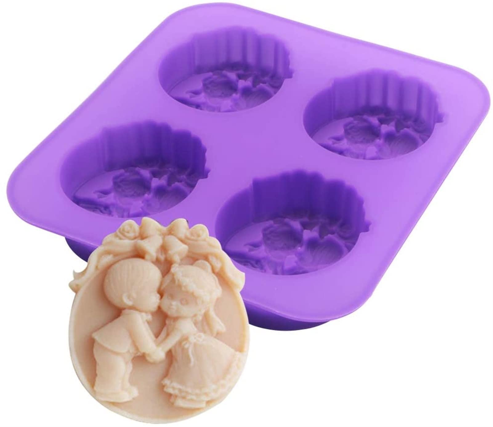 NURCIX CAREG Molde de silicona compatible con moldes de pastel de jabón Pudín Jelly Pasty Herramienta for hornear 4 agujeros Chicos y niñas Ángel Forma