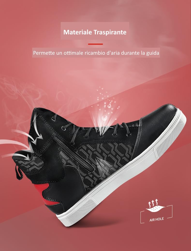 Zapatos Moto hombre Botas Moto de piel Transpirable Reforzado con Soporte del Tobillo Suela Antideslizante
