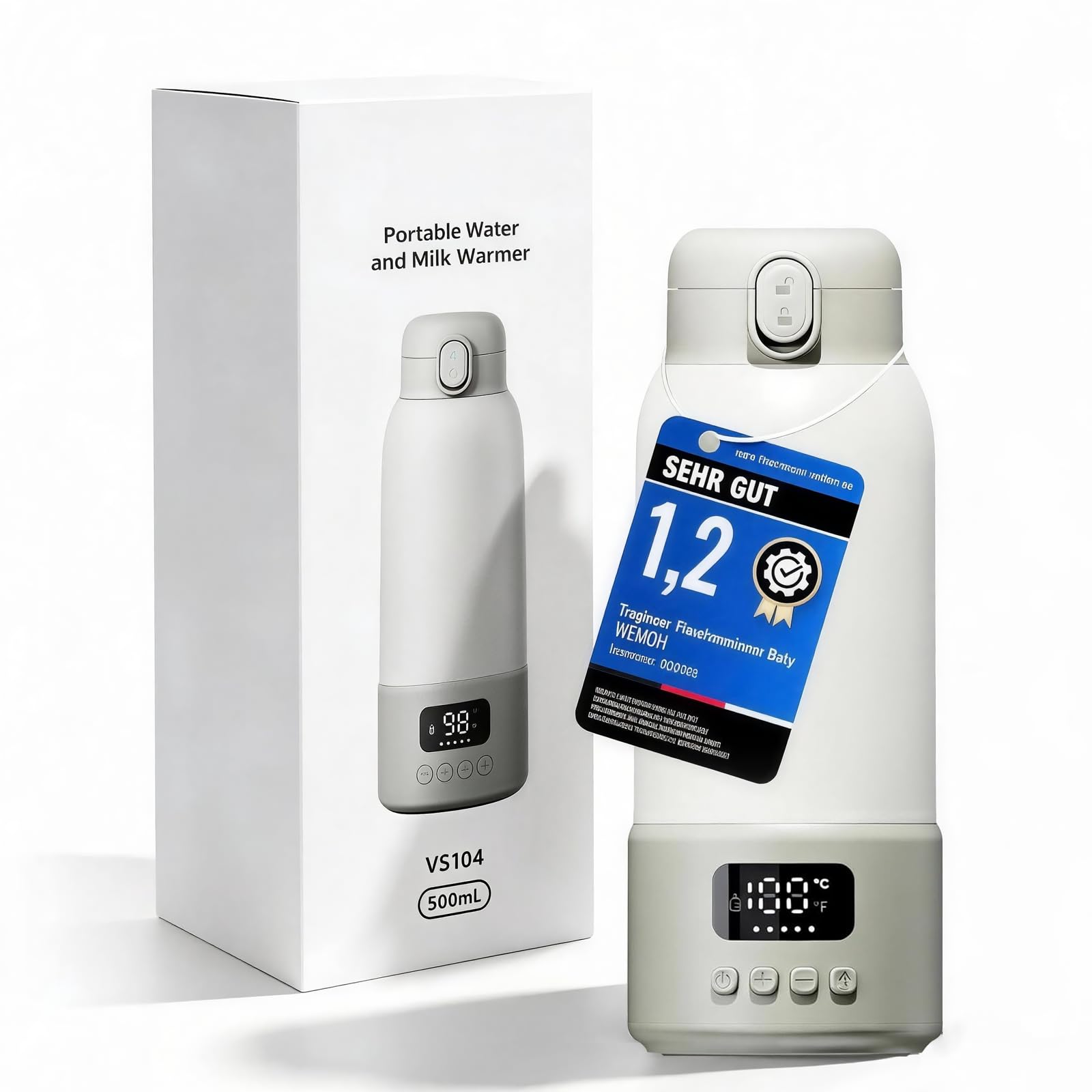 Chauffe-biberon portable, Chauffe-Biberon pour Bébé de 500 ml | Déplacement Température Constante de 32 à 37 °C Réglable avec Affichage LED pour les Voyages et les Tétées Nocturnes