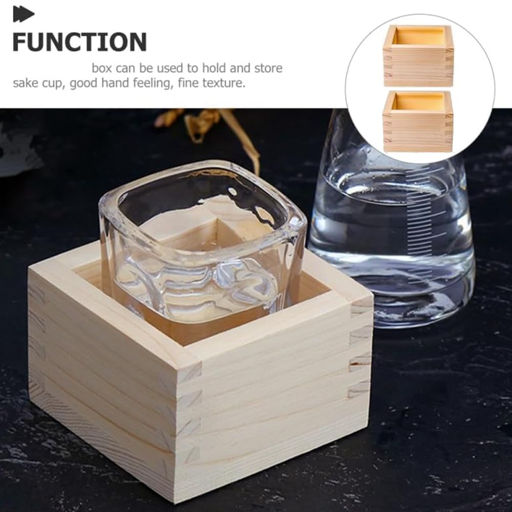 2 Pièces de Tasse à Saké en Bois de Culture Japonaise Masu Box 3,23" L Carré X 2,2" H pour Saké Frais avec Joints Emboîtables Résistants Aux Fuites.