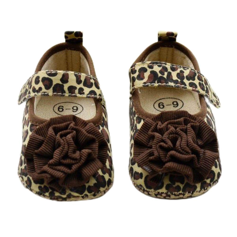 PanDaDa Baby Girls Leopard Soft Sole Shoes Floral Oxford Flats Prewalker 3-12M