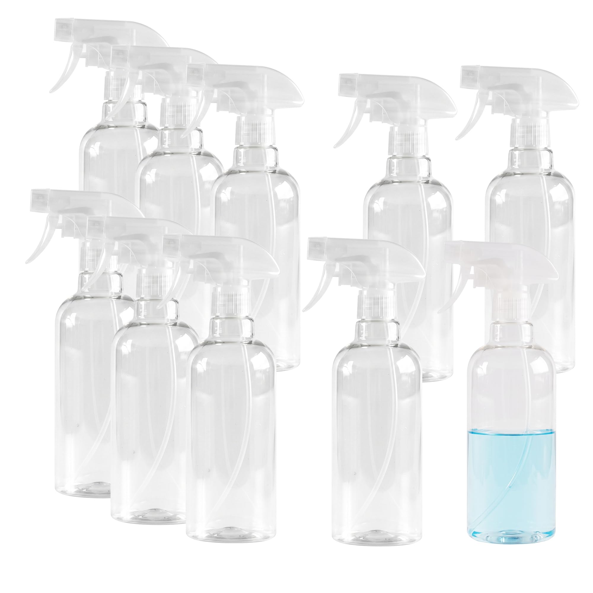 MOUYAT Lot de 10 vaporisateurs en plastique transparent de 500 ml, avec gâchette rechargeable, pour le nettoyage, l'arrosage