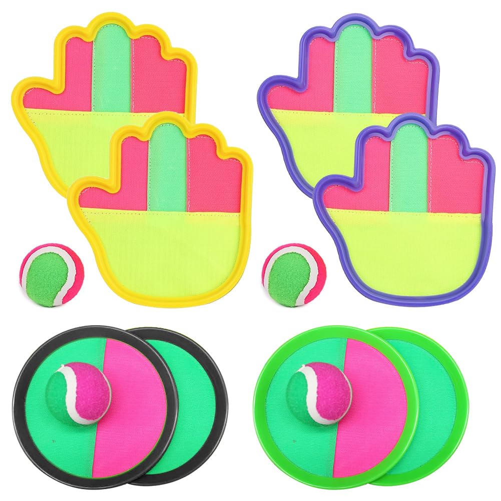 CEWROM Juego de bolas de velcro para niños, 8 raquetas, 4 pelotas, juguete de playa con velcro, impermeable, juguete de playa, juego de lanzamiento, niños a partir de 2, 3, 4, 5, 6, 7, 8, 9, 10 años,