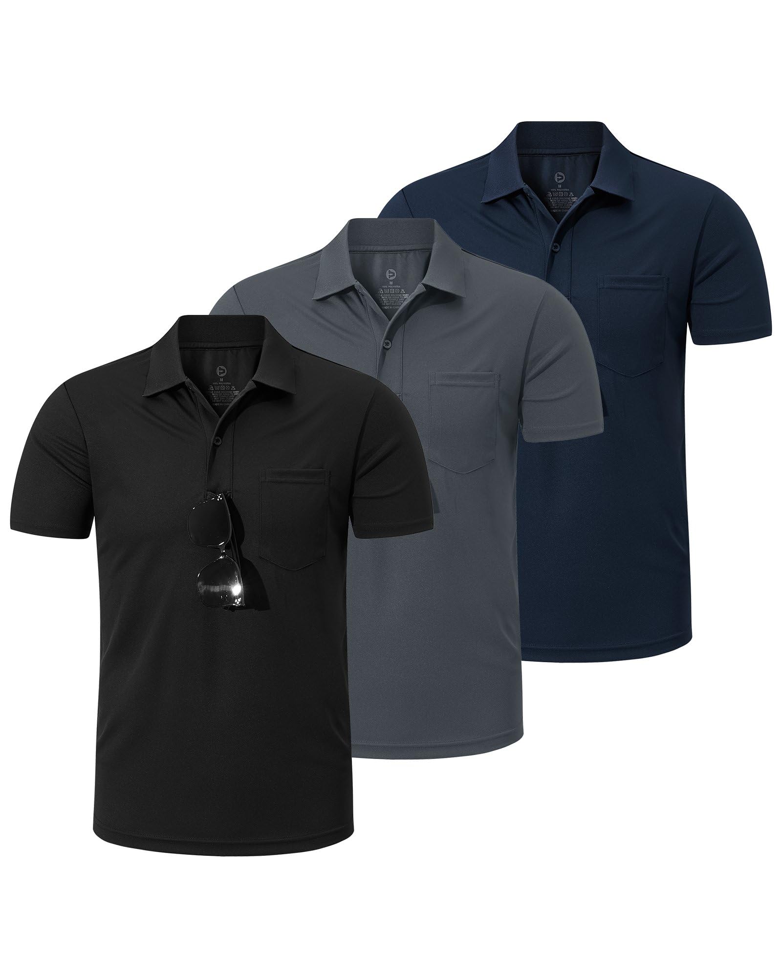 Outdoor Ventures 3er Pack Herren Poloshirt UPF50+ Sonnenschutz UV Männer Kurzarm Hemd Golf T-Shirt Sommer Atmungsaktiv Funktions Polohemd Golfen Tennis Polo Tops
