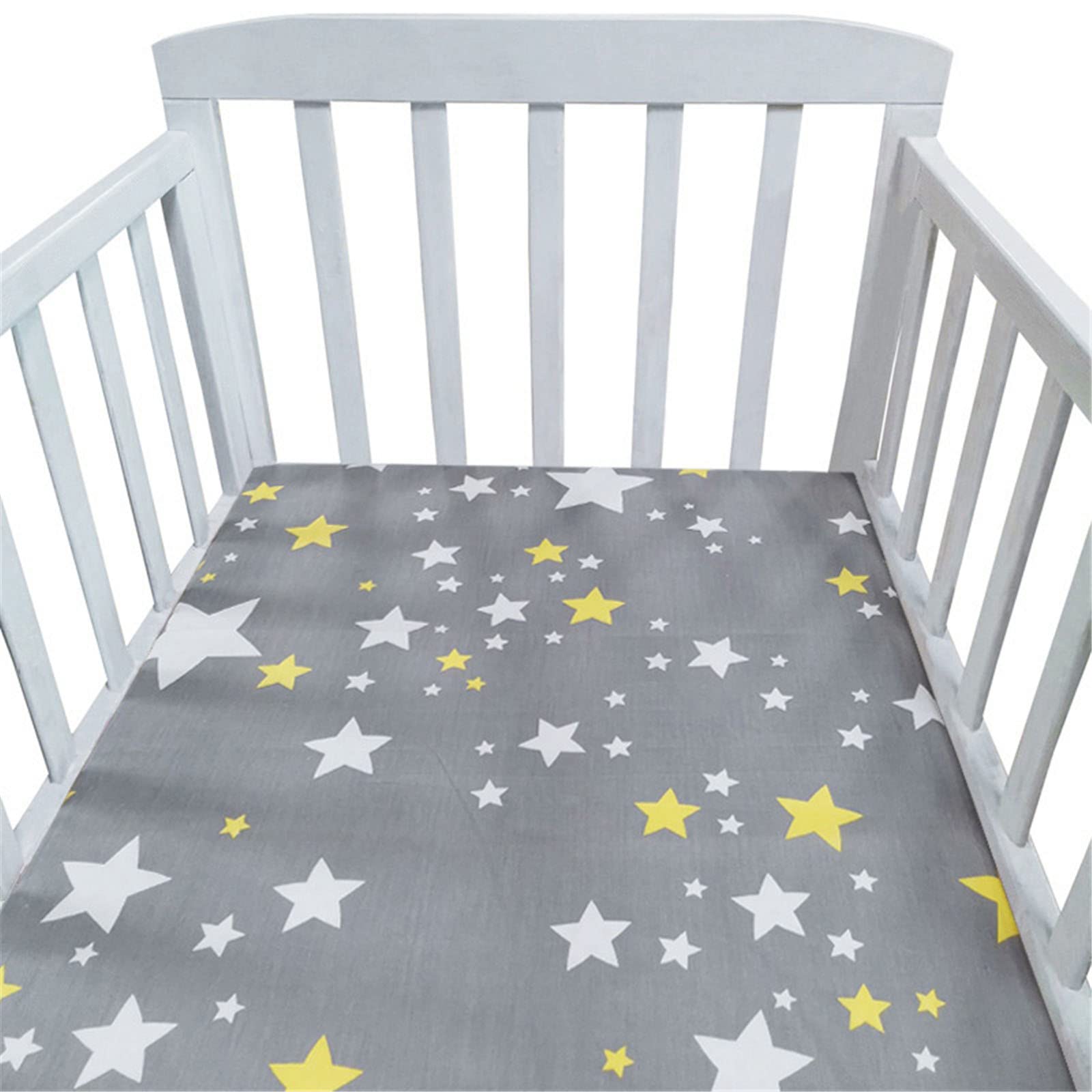Hiseng Baby Crib Fitted Sheets, Microfiber Cot Mattress Bassinet Sheets Mattress Protector Nursery Bedding for Boys and Girls, Soft Breathable Durable - Cartoon Animal Star (Yellow Stars,115x65cm)