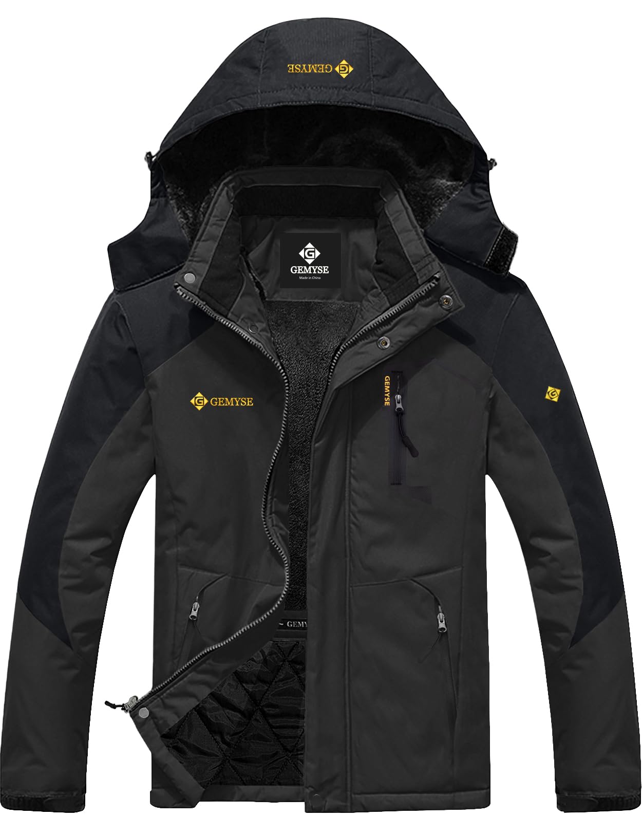 GEMYSE Uomo Giacca da Sci impermeabile montagna Giacche Pile invernale antivento Cappotto con Cappuccio