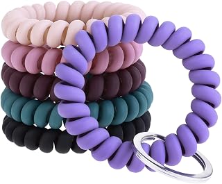 6PCS Stretchable Wristlet Keychain, Spiral Spring Flexible Wrist Key Chain Wrist Band Coil Bracelet Key Holder Wristlet Key Chains Accessories for Sauna Pool Gym ID Badge and Outdoor Sports