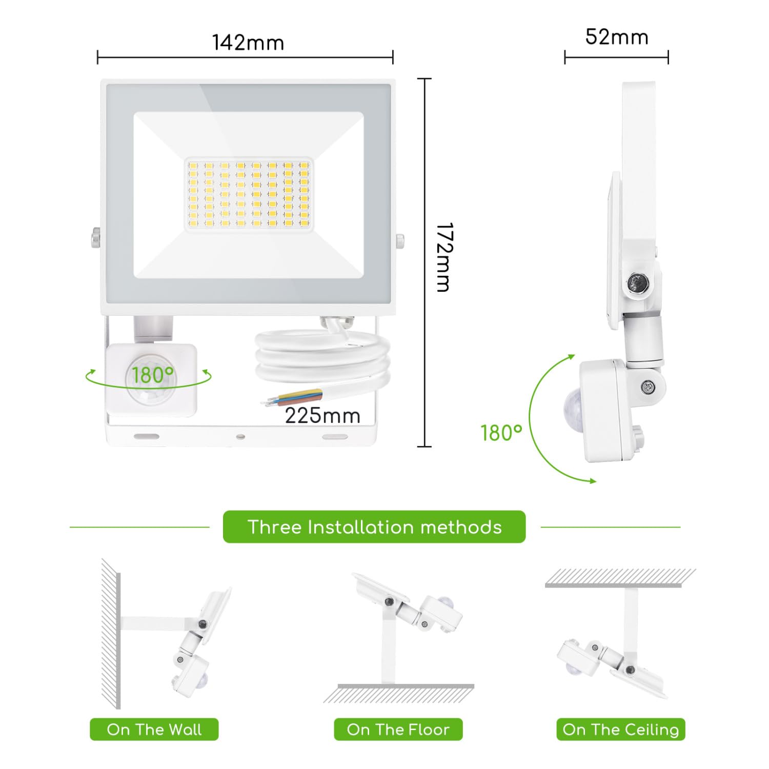 Aigostar Faretto LED con Sensore di Movimento PIR,30W 2700LM Faro LED Esterno,Bianco Freddo 6500K,IP65 Impermeabile Faretti LED per Giardino, Cortile,Patio,Garage...