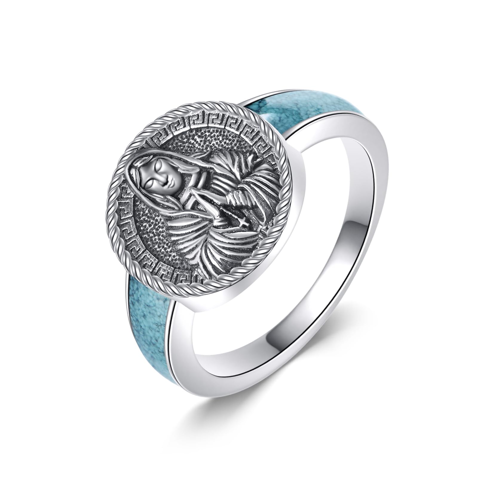 URONE San Miguel / Benedict/Cristóbal Anillo de plata de ley 925 con sello de arcángel, joyería religiosa, regalo para mujeres y hombres