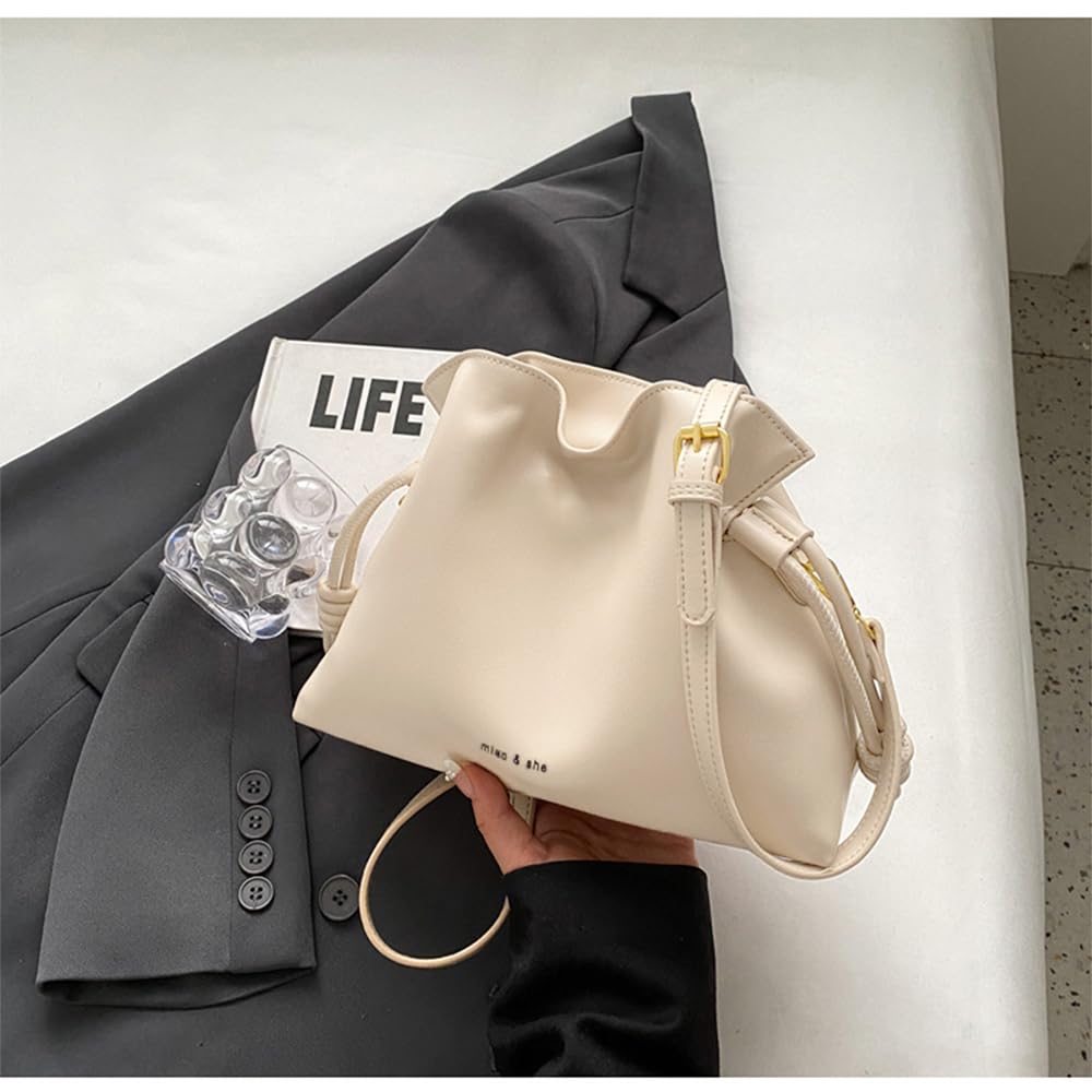 Damen Cloud Drawstring Bucket Bag, Mode Minimalistische Handtaschen Vielseitige PU Leder Crossbody Schulter Hobo Geldbörse