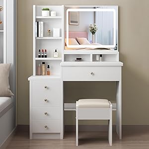 Tocador con iluminación LED, brillo ajustable, tocador con espejo (154)