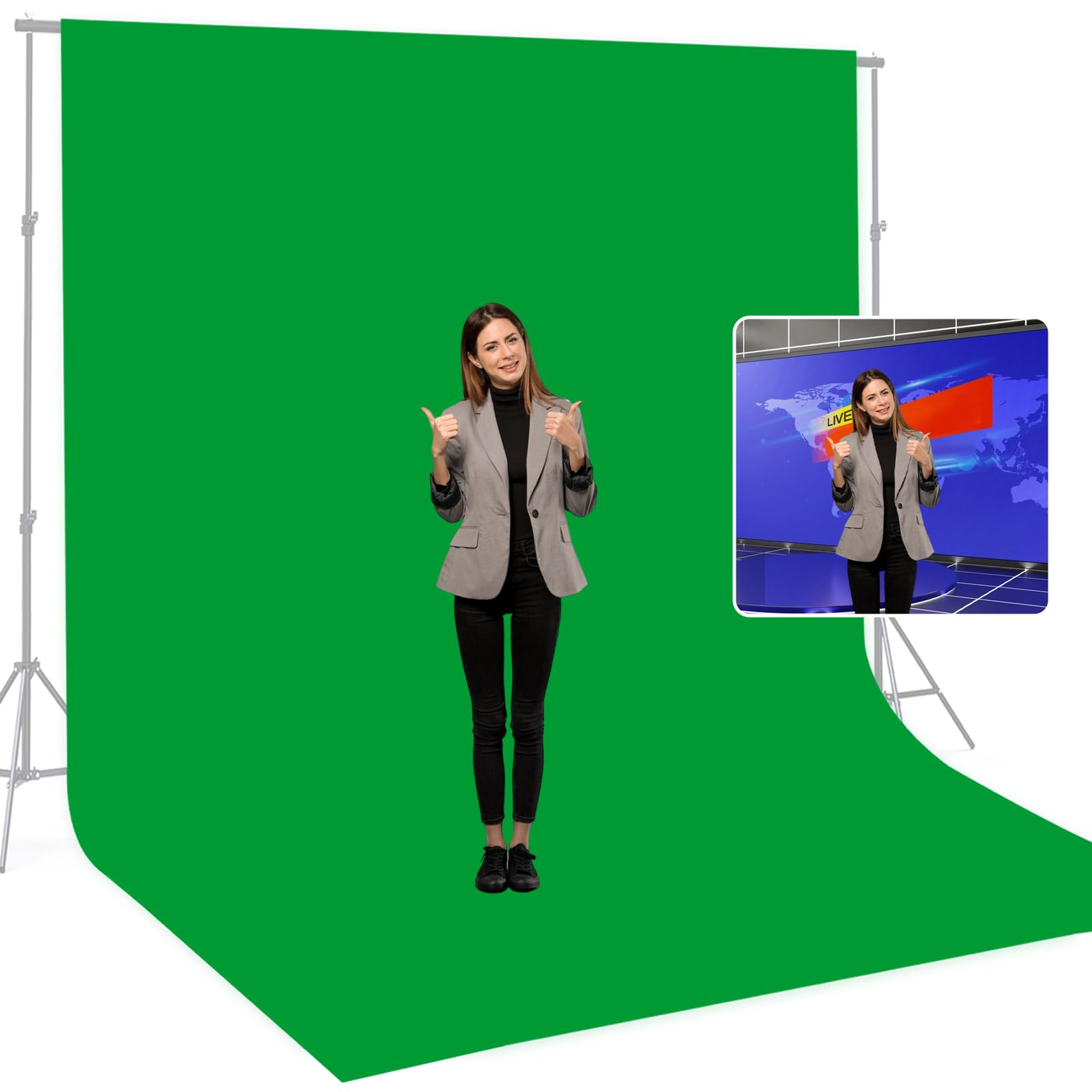BEIYANG 10 X10 FT Green Backdrop Cloth for Photography, Large Green Screen Background for Photoshoot, Cloth Fabric Curtain Chromakey Video Photoshoot