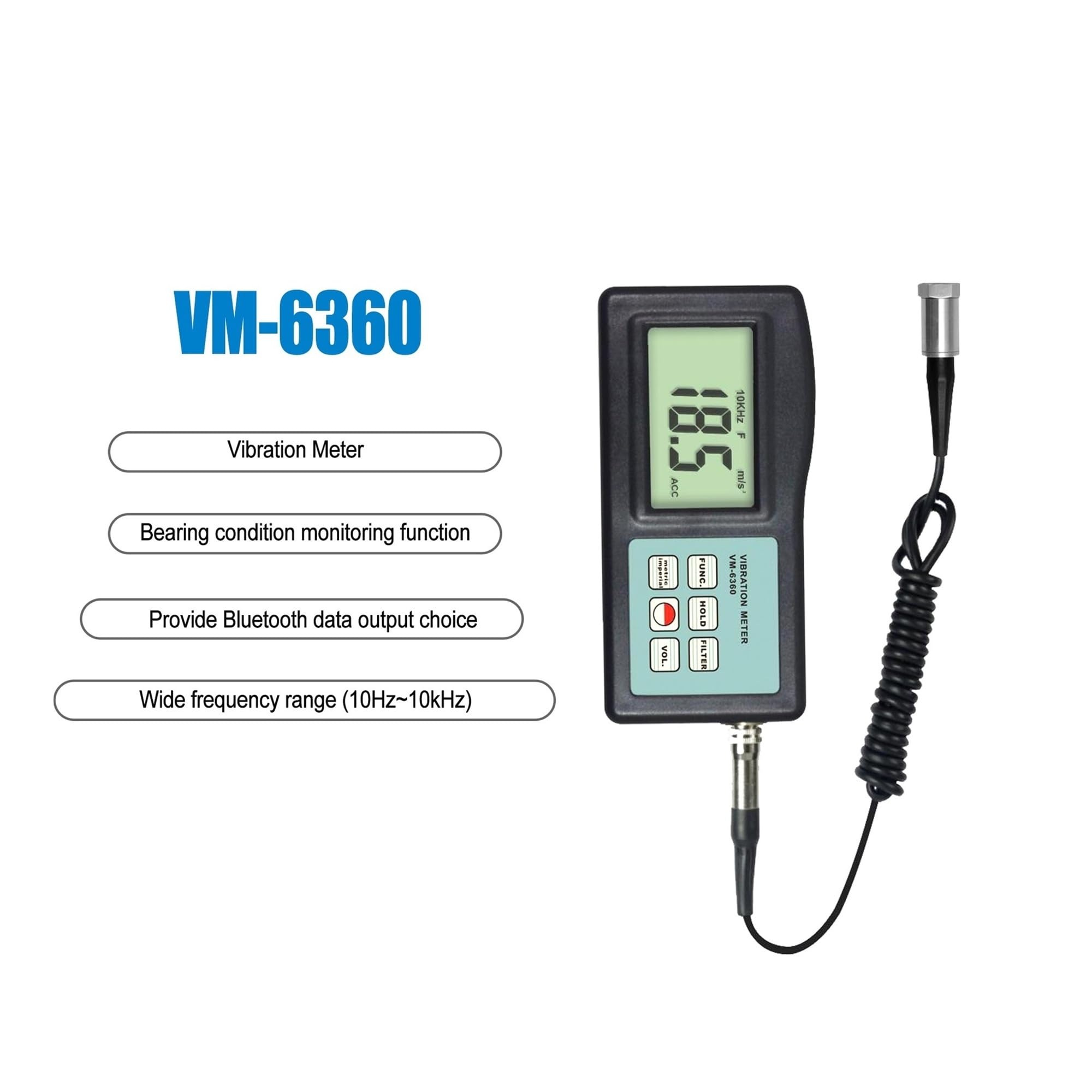 Misuratore di vibrazioni, Misuratore di vibrazioni precisione VM-6360, da utilizzare for misurare il moto periodico, 5% della lettura + 2 cifre, velocità 10 Hz ~ 1 kHz