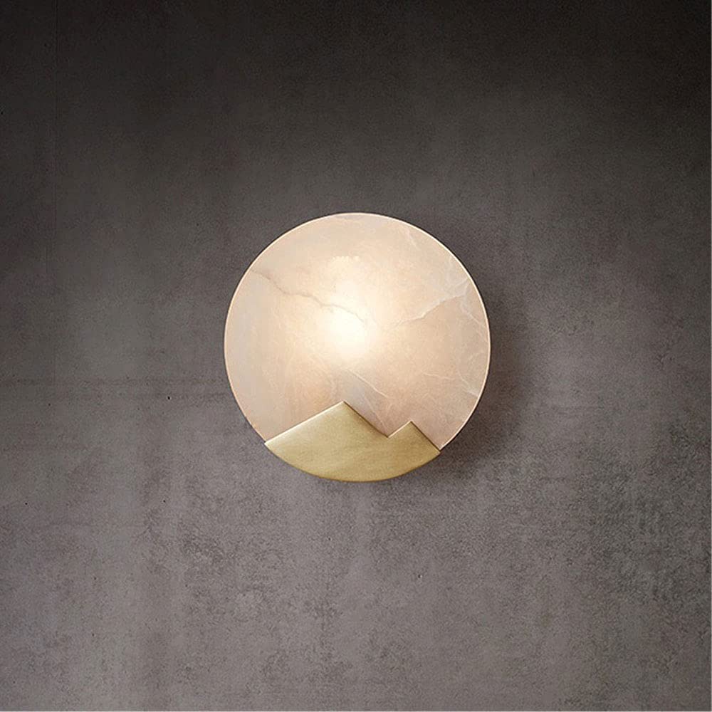 ISCBAFYX Kinkiety Kinkiety Mosiężny kinkiet Okrągły marmurowy klosz Złoty metalowy metalowy kinkiet, salon Bar Lounge Balkon Przedpokój Kinkiety Lampki nocne do sypialni E14 Lampy ścienne