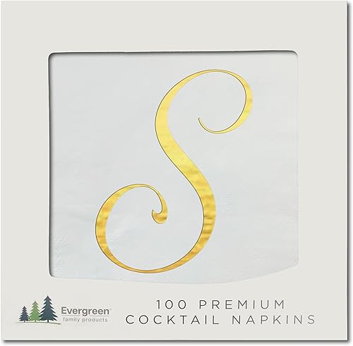 Miniatura 2 de Servilletas de fiesta de cóctel, con monograma de lámina dorada, letra S para boda, cumpleaños, jubilación o baby shower, paquete de 100 unidades (S)