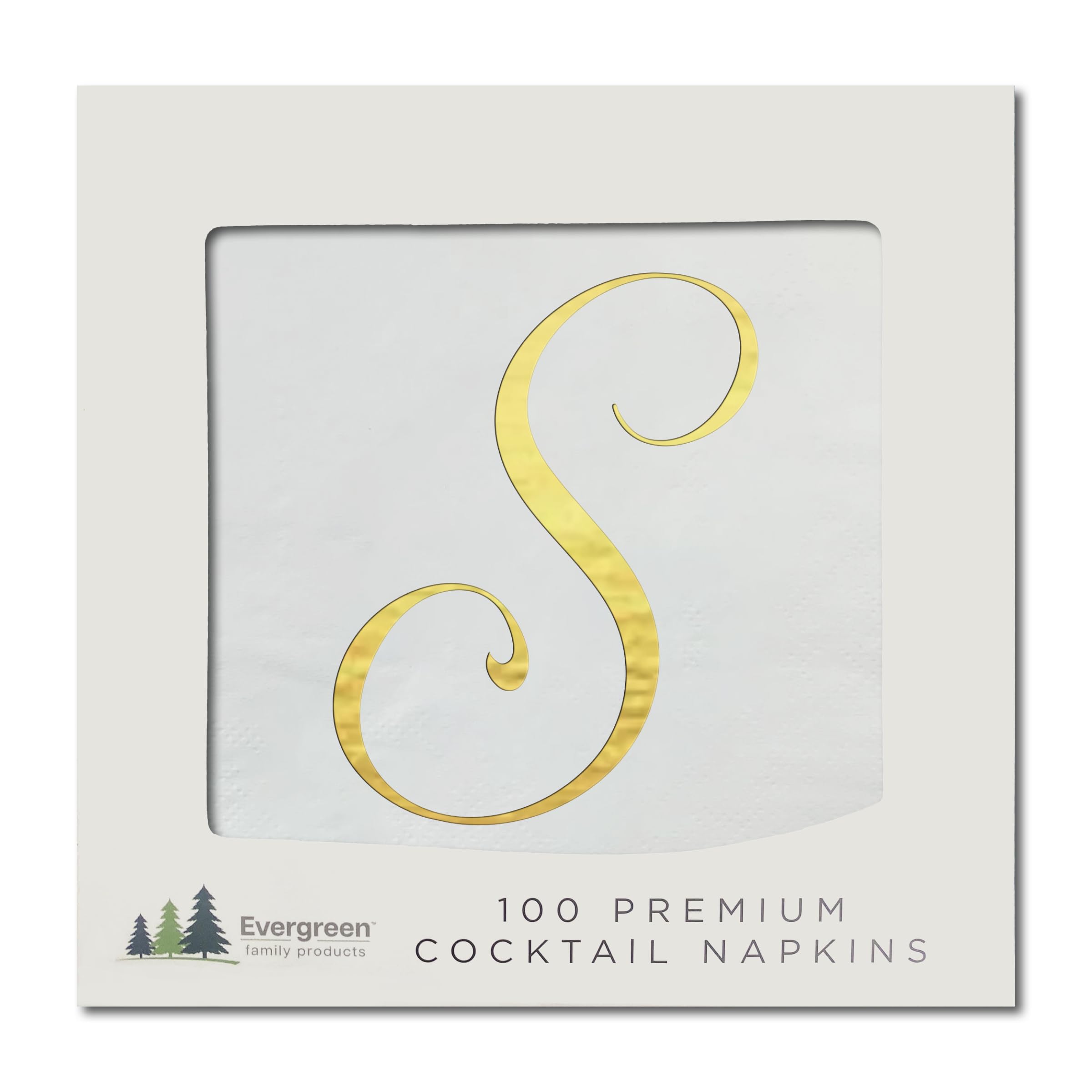 Lot de 100 serviettes de table pour cocktail – Lettre S avec monogramme en feuille d'or pour mariage, anniversaire, retraite ou fête prénatale (S)