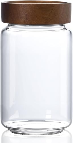 Tarro de vidrio de 24 fl oz24.0 fl oz con tapa hermética de madera con tapa superior de rosca, recipiente transparente apilable para almacenamiento