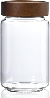 24 oz/710 ml Glass Jar with Airtight Wooden Screw Top Lid, Clear Stackab...