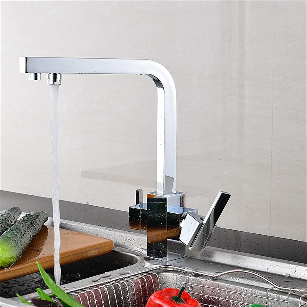 MXXQRHF Kitchen Faucets Chrome/Brushed Nickel Drinking Water Filter Faucets Sink Mixer Tap 360 Swivel Dual Handle Deck Mounted Filtered Crane for Kitchen 3 Way,Brushed Nickel Auspicious Clouds
